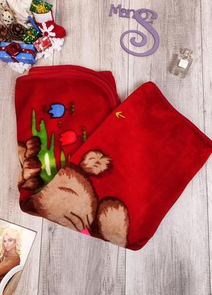 Детский плед capрone махровое красное одеяло с принтом 110*140