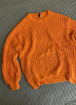 Оранжевый вязаный свитер оверсайз, свободный свитер теплый ярк...