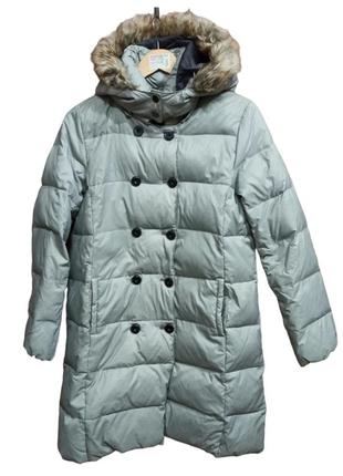 Zara пальто жіноче зимове на пуху легке з капюшоном сіре на ро...