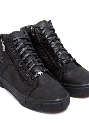 Зимові шкіряні черевики philipp plein колір коричневий, чорний