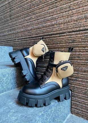 Женские ботинки prada boots zip pocket black/nude