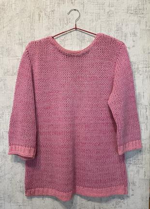 Светр в'язаний рожевий М L теплий нарядный вязанный свитер