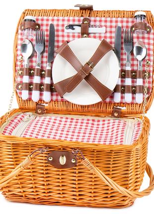 Плетеная Корзина для пикника с набором многоразовой посуды "От...