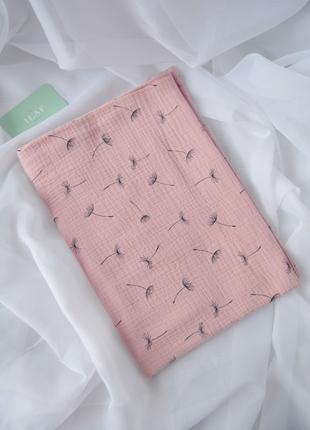 Муслиновая пеленка одуванчик на розовом размер 120*100 для нов...