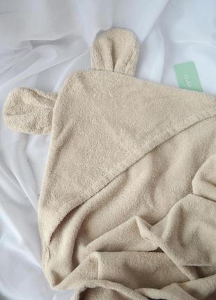 Детское махровое полотенце-уголок с ушками бежевый для новорож...