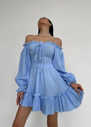 Женское платье с рюшами цвет голубой р.42/44 432165