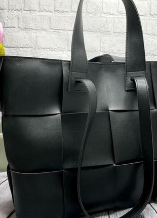 Модная плетеная большая женская черная сумка