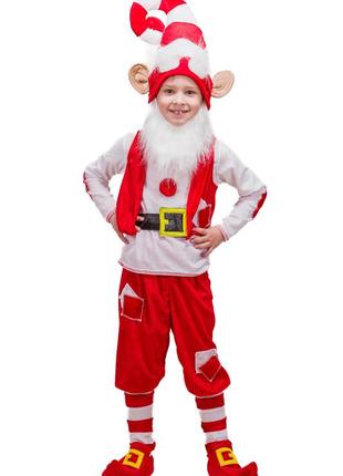 Детский карнавальный костюм гном n 3 красный велюр 134 см