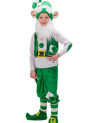 Детский карнавальный костюм гном n 3 зеленый  велюровый 110 см