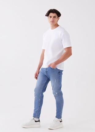 Чоловічі джинси рвані lc waikiki slim fit блакитні розмір 36
