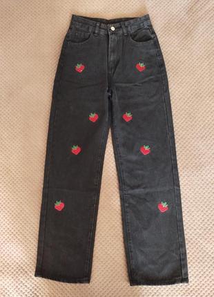 Женские джинсы черного цвета с вышивками, xs