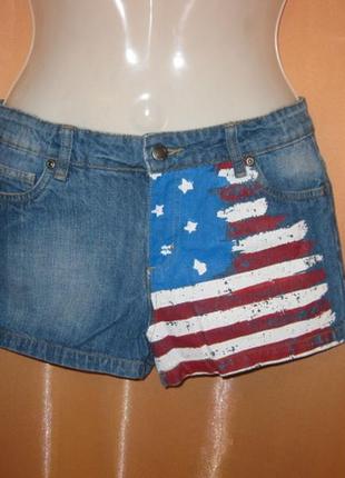 Короткие джинсовые секси шорты тянутся принт американский флаг...
