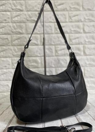 Итальянская кожаная сумка hobo большая черная