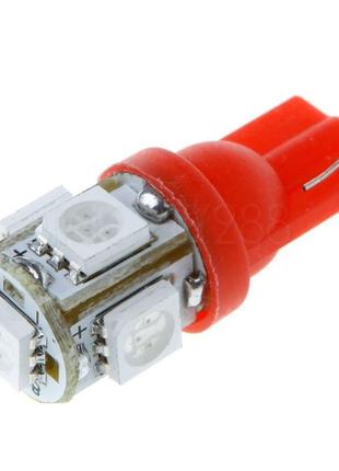 Светодиодная лампа AllLight T10 5 диодов 5050 W2,1x9,5d 12V RED