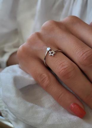 Кольцо серебряное женское колечко без камней звезды серебро 92...