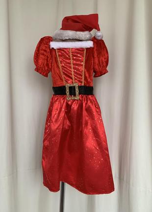 Санта девочка платье колпак карнавальный костюм