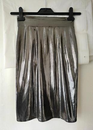 Облегающая юбка силуэт карандаш, цвет серый, металлик xs-s