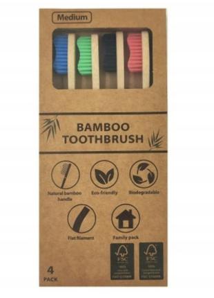 Бамбуковые зубные щетки деревяные натуральные 4 шт упаковка