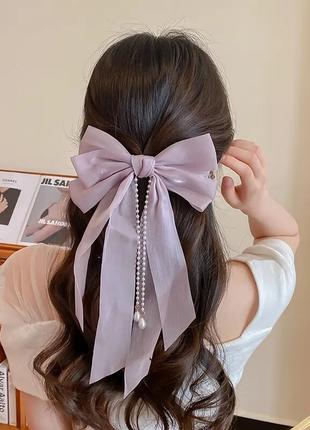 Фіолетовий бант шпилька для волосся фатиновий із підвісками зі...