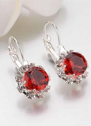 Изысканные серьги сережки красные камни кристаллы стильные веч...