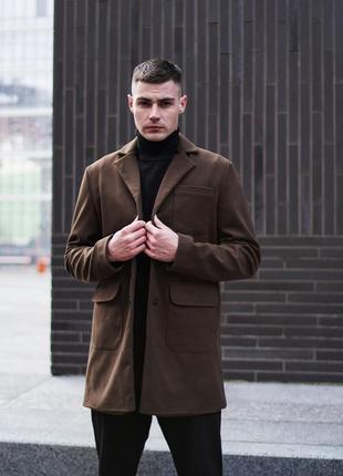 Кашемировое пальто н5097 на пуговицах коричневый весна-осень