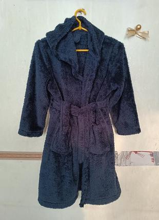 Пушистый теплый халат с капюшоном р.10-11 лет