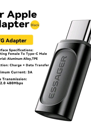 Адаптер Essager Lighting на Type C, OTG, 1 шт, iPhone, Apple
