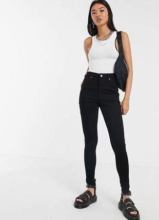 Брендовые черные джинсы скинни с высокой талией h&m, 34 размер.