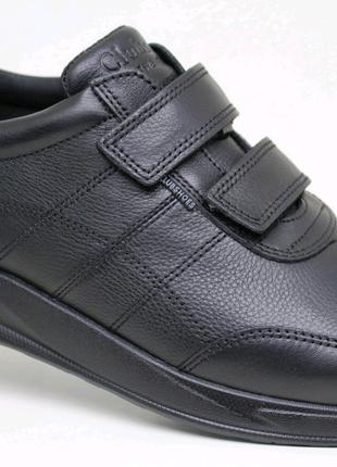 Кроссовки мужские кожаные на липучках черные
