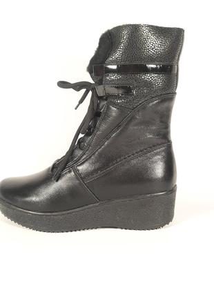Женские ботинки зимние кожаные черные . Обувь больших размеров