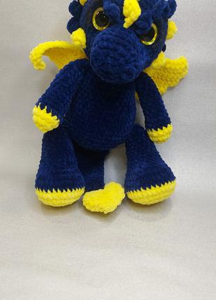 Мягкая игрушка Дракончик ручная работа 30см синий с желтым (90...