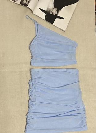 Shein крутой голубой комплект (топ +мини юбка) как новый с под...