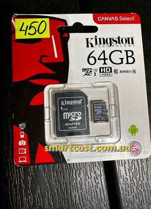 Карта пам'яті Kingston Canvas Select microSDXC UHS-I 64GB + SD...