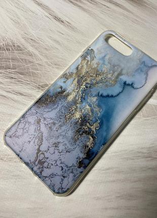Чехол мрамор синий iphone 7+, 8+