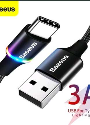 Кабель Baseus Halo Data Cable USB — Type-C LED 3 A QC 3.0
