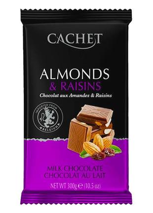Шоколад молочний Cachet 32% какао з родзинками та мигдалем 300 г