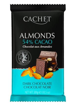 Шоколад чорний Cachet 54% какао з мигдалем 300 г