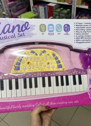 Детское Пианино Синтезатор и микрофоном розовый для девочки 6613