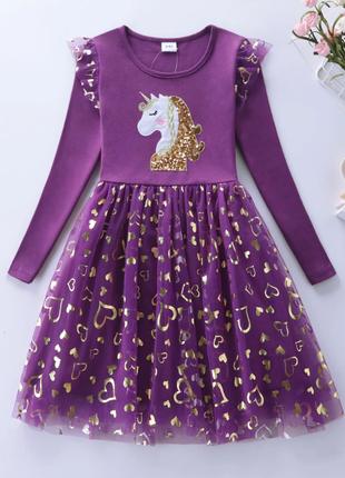 Платье детское, нарядное "Единорог". Фиолетовый
