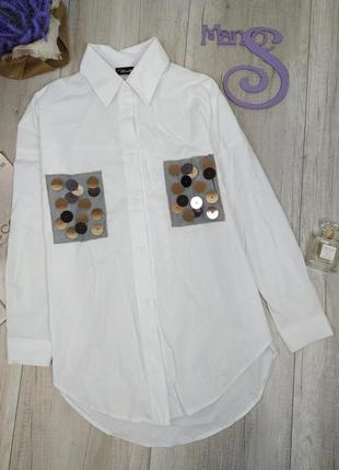 Женская рубашка manilla с длинным рукавом карманами белая разм...