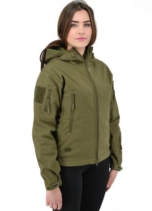 Тактическая женская куртка Eagle Soft Shell с флисом Green Oli...