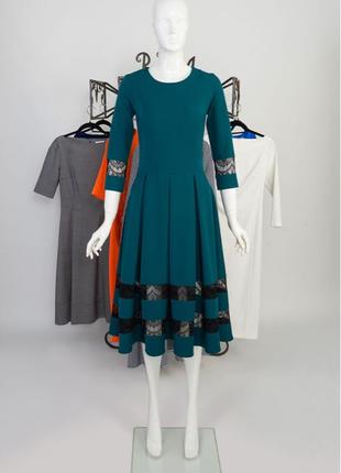 Тепла сукня міді з мереживом смарагдова український бренд
