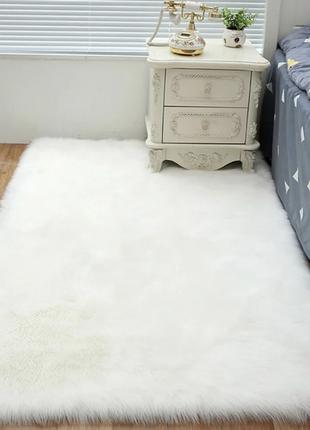 Пушистый белый меховой коврик 120 х 80 см, ковер мех, коврик мех