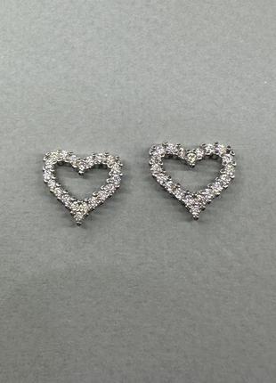 Сережки срібло 925 проба посріблення серця сердечки гвіздки цвяхи