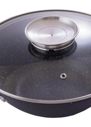Сковорода wok чугунная kamille - 280 мм x 3,6 л мрамор с крышк...