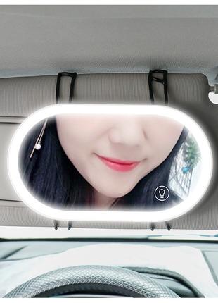 Зеркало в салон автомобиля на солнцезащитный козырек с LED под...