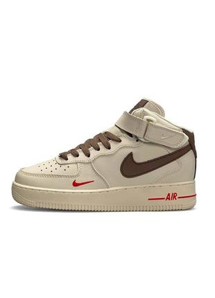 Зимові чоловічі кросівки Nike Air Force 1 High Beige Brown Fur