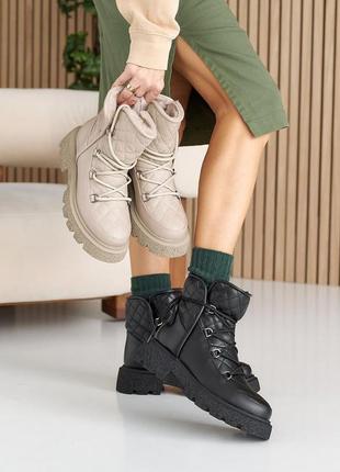 Женские ботинки кожаные зимние бежевые и черные olli 93