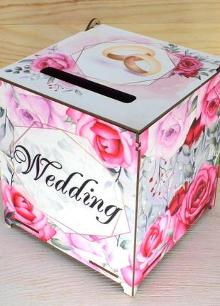 Свадебная коробка для денег цветная 16см «rose» деревянный бан...