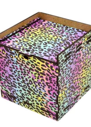 Цветная подарочная деревянная коробка 10х10 см цветной леопард...